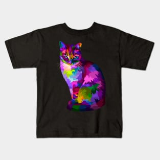 Colorful cool cat sitting and looking Kids T-Shirt